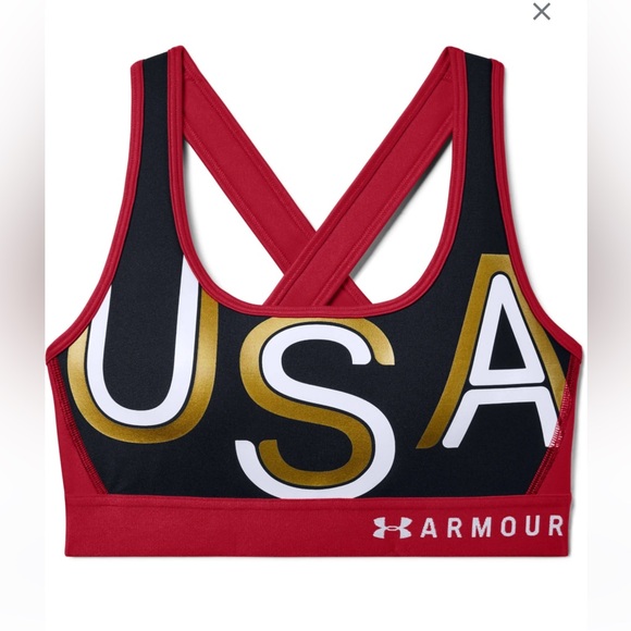 NWT Woman’s Under Armour‎ Team USA Sports Bra Size Medium Red White Blue - Picture 1 of 9
